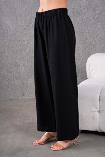 MVStore Women's Elastic Waist Wide Leg Comfortable Fit Linen Trousers