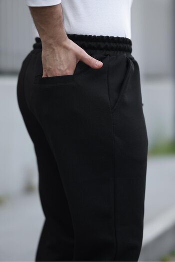 Miron Μαύρο ελαστικό ανδρικό παντελόνι Jogger με μοντέρνα εφαρμογή-2513