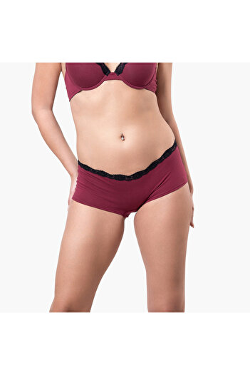 Aadaraya Aadaraya Lace Detail Boyshort Briefs with Elasticated Waistband