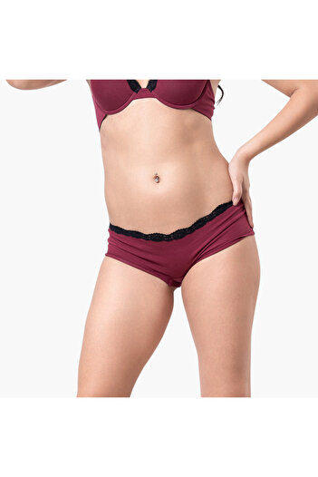 Aadaraya Aadaraya Lace Detail Boyshort Briefs with Elasticated Waistband