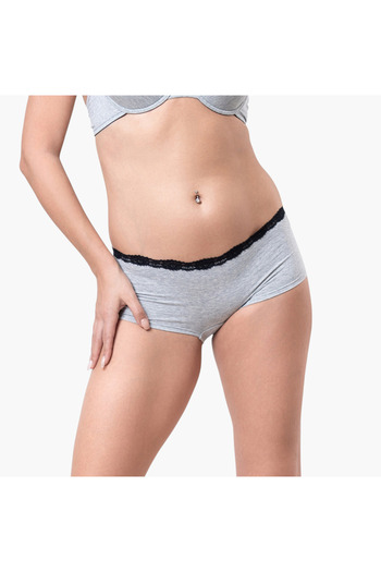 Aadaraya Aadaraya Lace Detail Boyshort Briefs with Elasticated Waistband