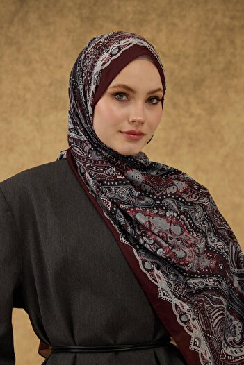 İpekhan İpekhan Soft Shawl Burgundy Gray 3052-03