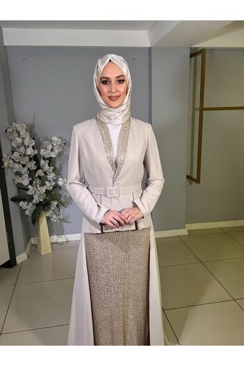 CLIO CLİO PUL PAYET ETEKLİ ÖNÜ KISA ARKASI UZUN CEKETLİ KREP TAKIM