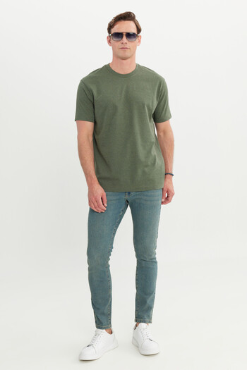 AC&Co / Altınyıldız Classics Men's Khaki Cotton Modern Fit Relaxed Cut Crew Neck T-Shirt