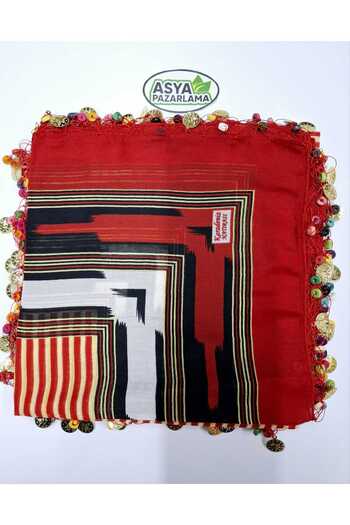 ASYA PAZARLAMA 5 Pieces of Black Sea Lira and Wooden Beads Writing, Cheesecloth, Keşan, Scarf, Shawl, Scarf, Hair Band, Bandana