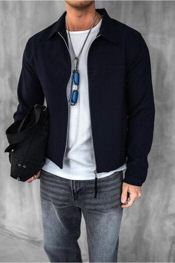 ablukaonline Ανδρικό μπουφάν με μποξ εφαρμογή Casual Navy Blue