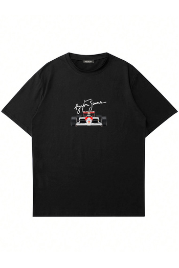 Mad&Calf Unisex Ayrton Senna Printed Crew Neck Oversize Tshirt