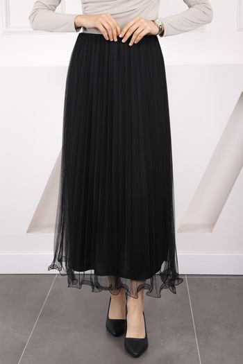 İmajButik Black Pleated Elastic Waist Skirt