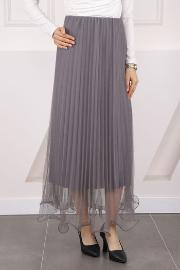 İmajButik Gray Pleated Elastic Waist Skirt