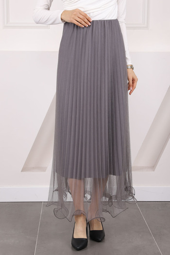İmajButik Gray Pleated Elastic Waist Skirt