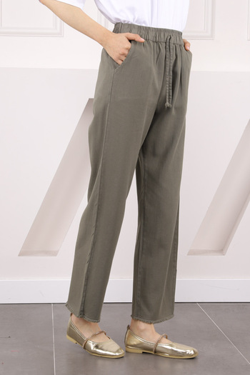 İmajButik Khaki Elastic Waist Pocket Gabardine Trousers