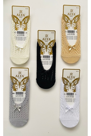 ALYA Women's Mesh Lace 3-Piece Cotton Invisible Ballerina Socks