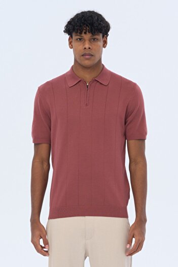 İLKCET MODA Zipper Detail Thin Striped Men's Knitwear Tshirt