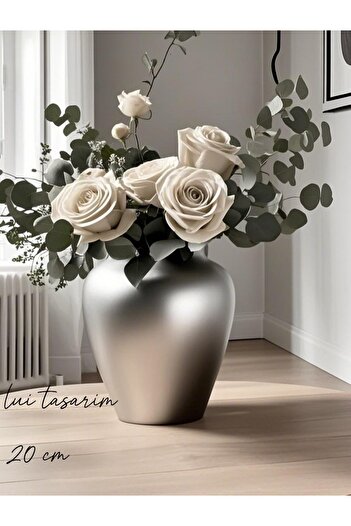 Lui Tasarım Elegant Nordic Style Simple Ceramic Matte Silver Vase 20 cm