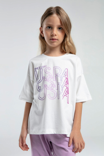 U.S. Polo Assn. Girl's Short Sleeve Long Bottom Pajama Set- 100% Cotton
