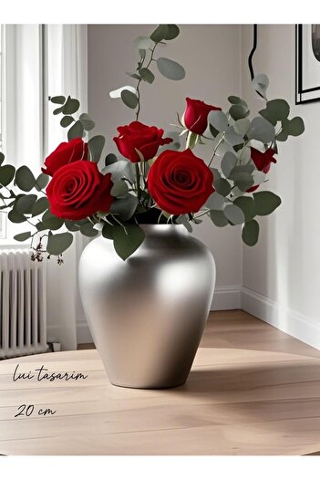 Lui Tasarım Elegant Nordic Style Simple Ceramic Matte Silver Vase 20 cm
