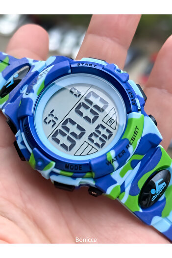 Cockpit Blue Silicone Cord, Illuminated, Digital Sports Boys' Wristwatch Bracelet Suitable for Pool and Sea Use