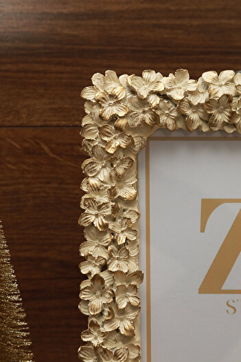 Store ZD 15x21 Lüks Fotoğraf Çerçevesi Çiçek Desenli Krem Rengi