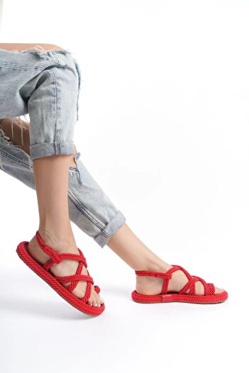 MaiaMarca Maia Bless Red Rope Drawstring Straw Sandals