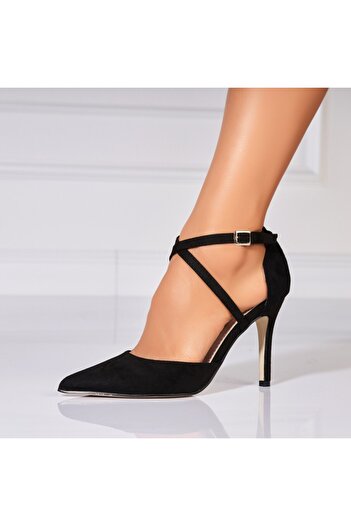 Joana Women's Black Stiletto Shoes Made of Ezera Suede Leather