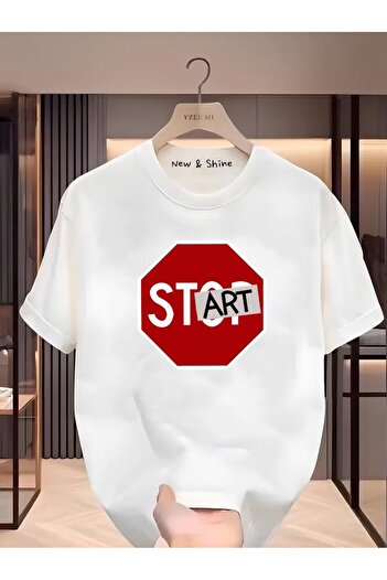 New Shine 1 tricou este un cadou pentru achiziții de 6 și mai sus în coș - Tricou oversize imprimat Stop - Start