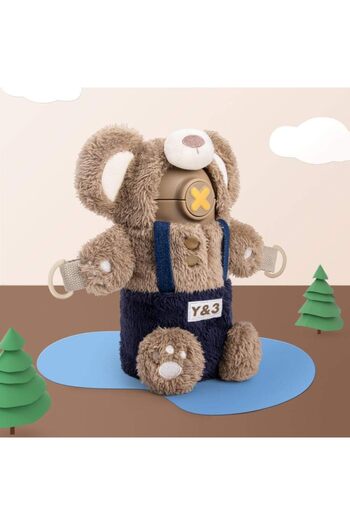 COOYA 450ml Cute Bear Kids Thermos,With Stuffed Animal Cover,304 Stainless Steel,Long-Term Heat Retention