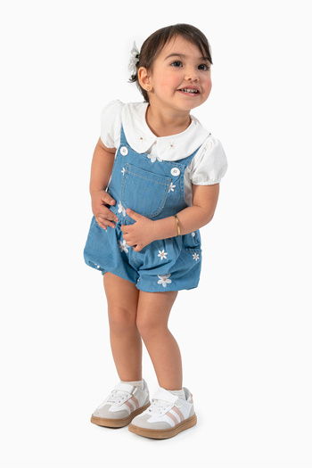 Jikko Baby Kız Bebek Çiçek Nakışlı Askılı Kot Tulum Salopet 2 li Takım 3612