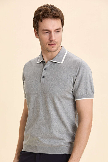 SMILE Gray Melange Polo Knitwear
