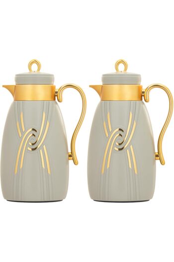 ALSAIF Coffee And Tea Vaccum Flask Set In Grey/gold / Leak-proof And Keeps Drinks Hot 1.0/0.7 Liter