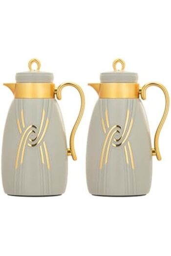 ALSAIF Coffee And Tea Vaccum Flask Set In Grey/gold / Leak-proof And Keeps Drinks Hot 1.0/0.7 Liter