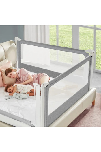 Chock chick Premium XXL bed side protection, adjustable height 81-96 cm, 102 cm, Gray, children's bed protection