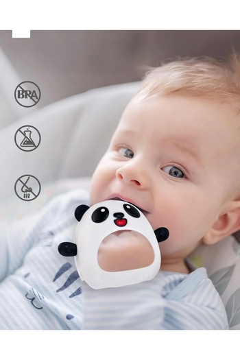 hahaland Set of 2 baby teething toys, silicone, white/green/black, 0-9 months