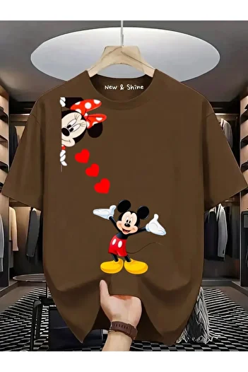 New Shine Μπλουζάκι με στάμπα Mickey and Minnie Mouse Plus Size Oversize