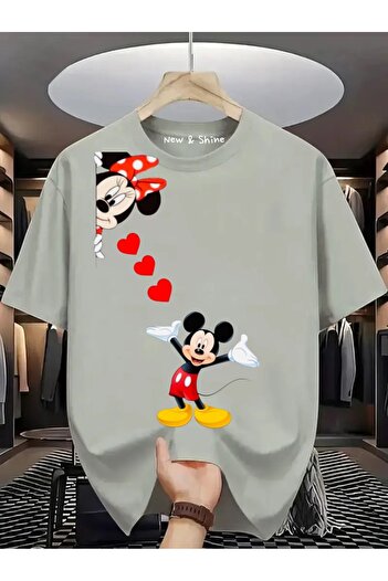 New Shine 1 T-Shirt Is a Gift for Purchases of 6 or More in the Cart - Mickey and Minnie Mouse Printed Oversize T-Shirt