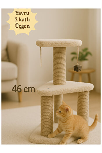 Komano Pontika 46 cm Triangle Model for Kitten, Cream Color Cat Scratching Post 3 Layers Stylish Design