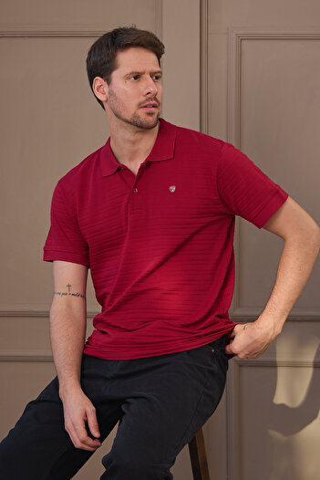COMBİNE MİCHAİL Men's Burgundy 100% Cotton Report Polo Neck T-Shirt