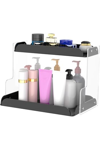 Generic 2-Tier Black Acrylic Organizer Shelf for Bathroom Vanity, Makeup, Kitchen, Bedroom or Living Room