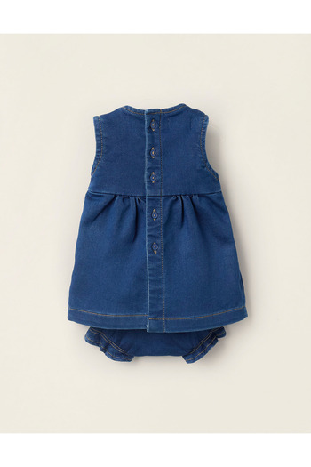Ziddy Denim Dress + Bloomers for Newborn Girls, Dark Blue