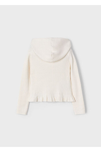 MAYORAL Meya Hooded Knitted Beige Cardigan with Zipper for Ages 04-10 - Bone