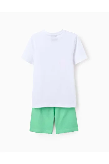 Ziddy Short Cotton Pyjama for Boys 'Minecraft', White/Green