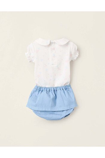 Ziddy Bodysuit + Bloomers for Newborn Girls, White/Blue