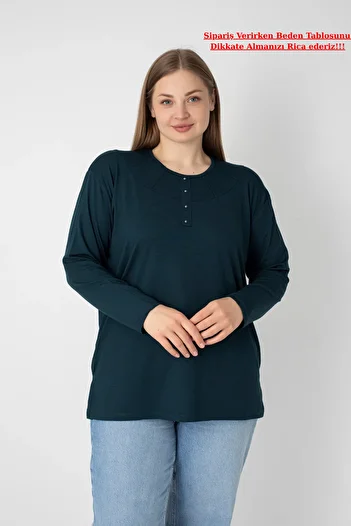 Orly More Viscose Fabric Mini Slit Plus Size Long Sleeve Mother Combed Cotton Blouse with Collar and Button Detail