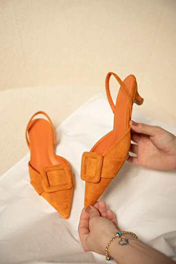 LAMİNTA Nicole Orange Suede Buckle Women's High Heels