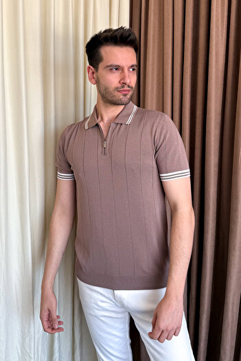 ModaPlaza Ανδρικό μπλουζάκι με γιακά με φερμουάρ Polo Neck 44357
