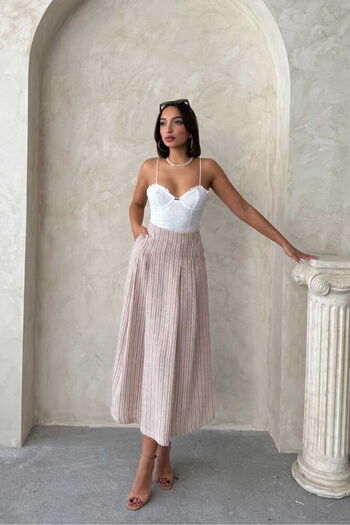 HARVESSE Πλισέ Midi Linen Look Φούστα