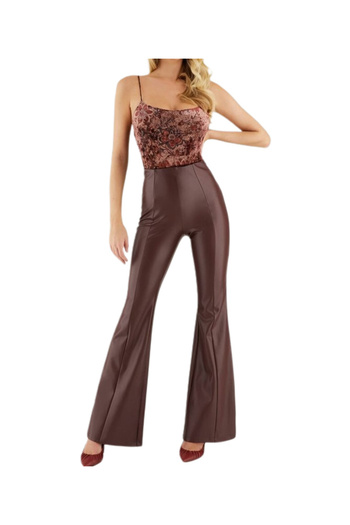 Guess GUESS SABELLLA PU FLARE women's burgundy trousers