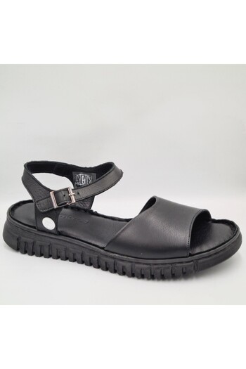 Mammamia D24Ys-1345 Black Faber Genuine Leather Anatomical Insole Women's Sandals