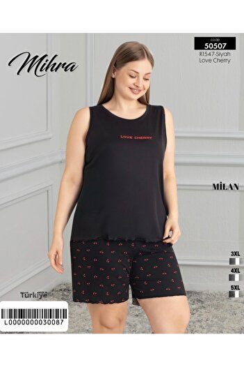 Mihra Milan Kumaş Battal Beden Askılı Şortlu Pijama Takımı