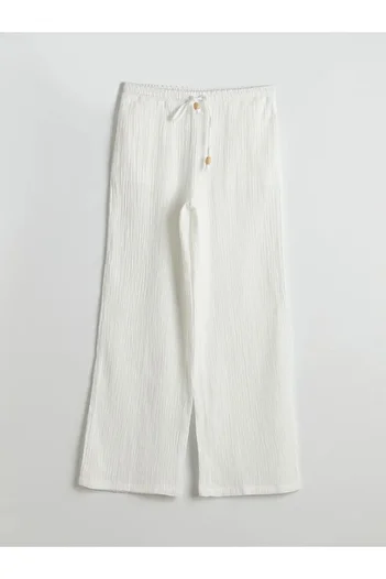 LC Waikiki Lcw Vision Ecru Elastic Waist Textured Women's Trousers