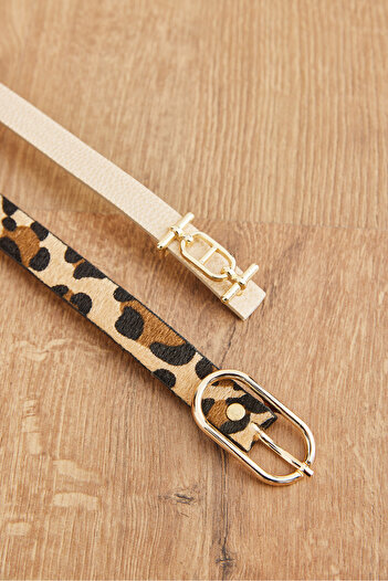 Olalook Women's Stone Leopard 2-Piece Ring Faux Leather Belt Set Kmr- 19000151